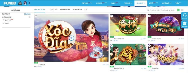 giao diện trò chơi fun88